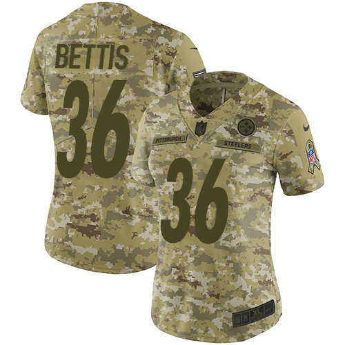 Nike Pittsburgh Steelers #36 Jerome Bettis Camo Women’s Stitched NFL Limited 2018 Salute to Service Jersey