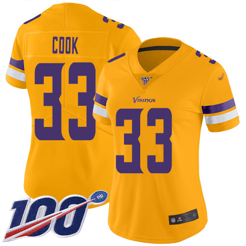 Nike Minnesota Vikings #33 Dalvin Cook Gold Women’s Stitched NFL Limited Inverted Legend 100th Season Jersey