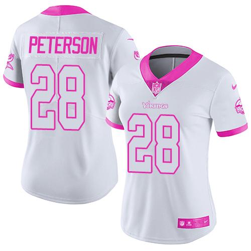 Nike Minnesota Vikings No28 Adrian Peterson Pink Women's Stitched NFL Limited Rush Fashion Jersey