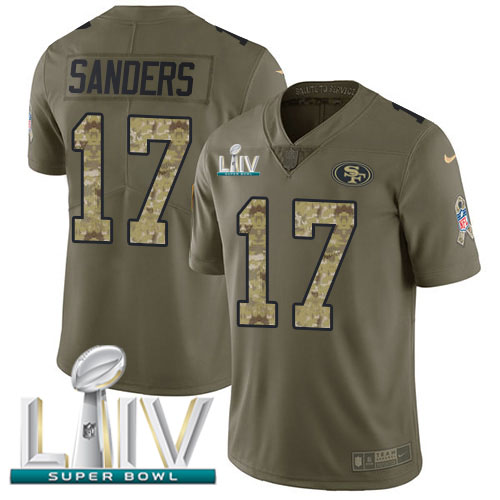 Nike San Francisco 49ers #17 Emmanuel Sanders Olive/Camo Super Bowl LIV 2020 Youth Stitched NFL Limited 2017 Salute To Service Jersey