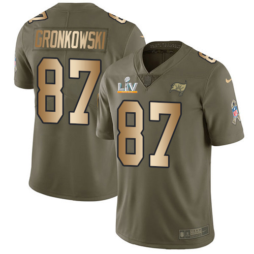 Nike Tampa Bay Buccaneers #87 Rob Gronkowski Olive/Gold Youth Super Bowl LV Bound Stitched NFL Limited 2017 Salute To Service Jersey