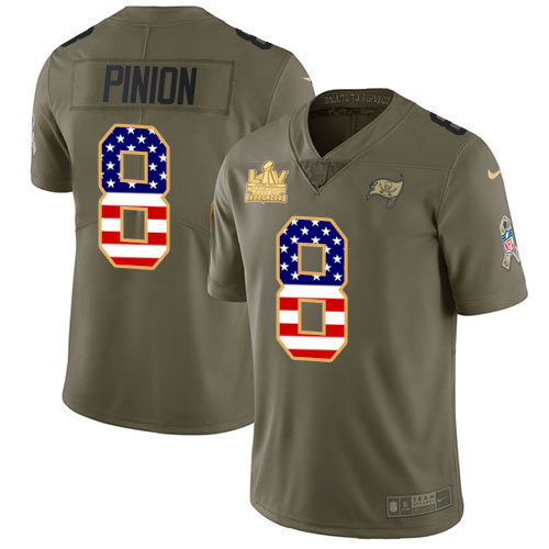 Nike Tampa Bay Buccaneers #8 Bradley Pinion Olive/USA Flag Youth Super Bowl LV Champions Patch Stitched NFL Limited 2017 Salute To Service Jersey