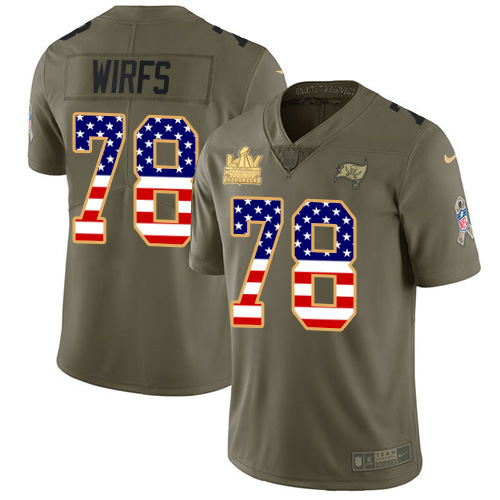 Nike Tampa Bay Buccaneers #78 Tristan Wirfs Olive/USA Flag Youth Super Bowl LV Champions Patch Stitched NFL Limited 2017 Salute To Service Jersey