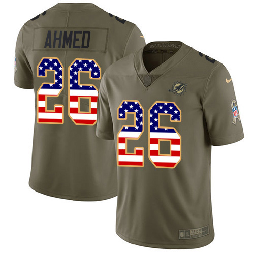 Nike Miami Dolphins #26 Salvon Ahmed Olive/USA Flag Youth Stitched NFL Limited 2017 Salute To Service Jersey