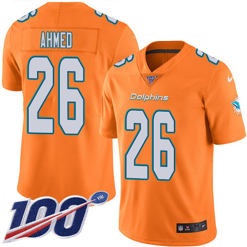 Nike Miami Dolphins #26 Salvon Ahmed Orange Youth Stitched NFL Limited Rush 100th Season Jersey