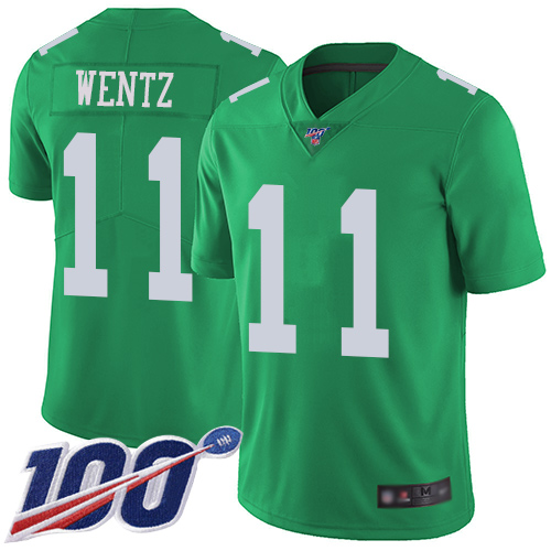 Nike Philadelphia Eagles #11 Carson Wentz Green Youth Stitched NFL Limited Rush 100th Season Jersey