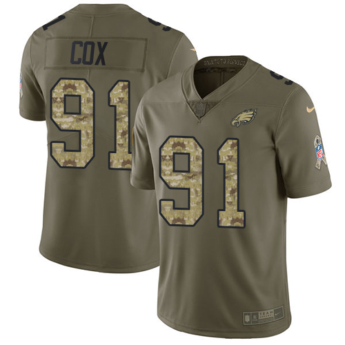 Nike Philadelphia Eagles #91 Fletcher Cox Olive/Camo Youth Stitched NFL Limited 2017 Salute to Service Jersey