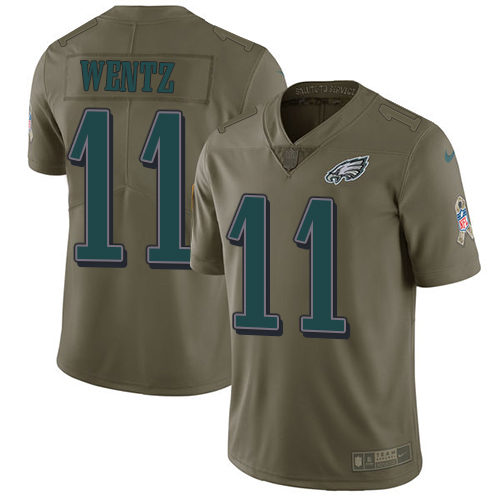 Nike Philadelphia Eagles #11 Carson Wentz Olive Youth Stitched NFL Limited 2017 Salute to Service Jersey