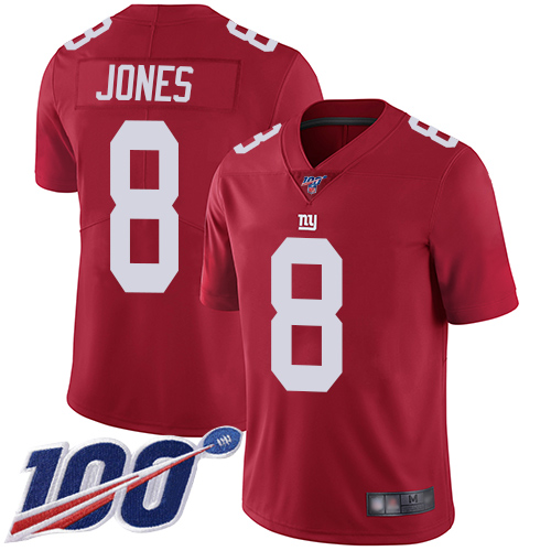 Nike New York Giants #8 Daniel Jones Red Alternate Youth Stitched NFL 100th Season Vapor Limited Jersey