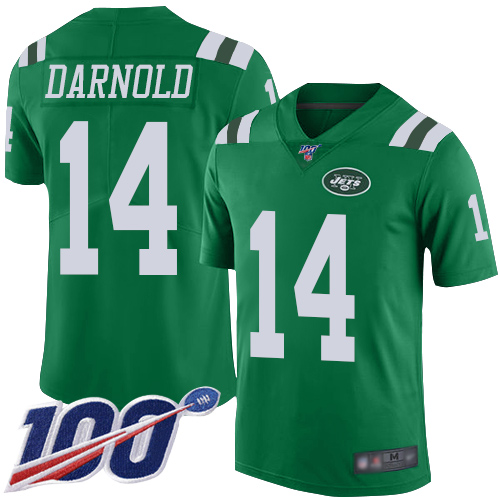Nike New York Jets #14 Sam Darnold Green Youth Stitched NFL Limited Rush 100th Season Jersey