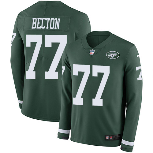 Nike New York Jets #77 Mekhi Becton Green Team Color Youth Stitched NFL Limited Therma Long Sleeve Jersey