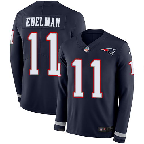 Nike New England Patriots #11 Julian Edelman Navy Blue Team Color Youth Stitched NFL Limited Therma Long Sleeve Jersey