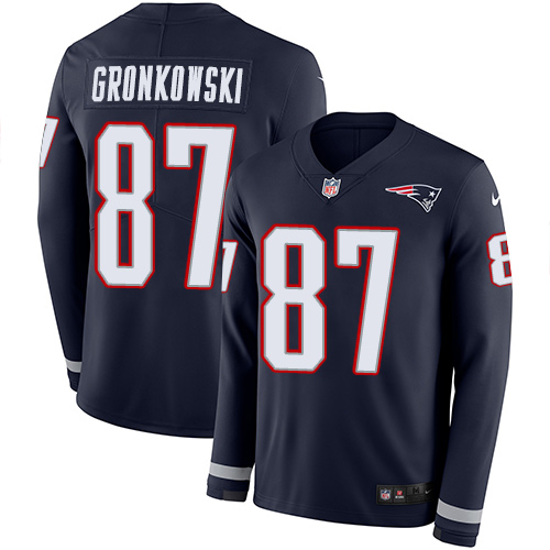 Nike New England Patriots #87 Rob Gronkowski Navy Blue Team Color Youth Stitched NFL Limited Therma Long Sleeve Jersey