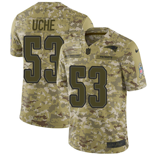 Nike New England Patriots No53 Josh Uche Olive/Gold Men's Stitched NFL Limited 2017 Salute To Service Jersey