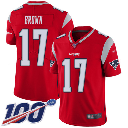 Nike New England Patriots #17 Antonio Brown Red Youth Stitched NFL Limited Inverted Legend 100th Season Jersey