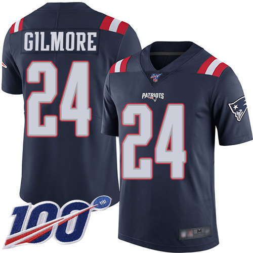Nike New England Patriots #24 Stephon Gilmore Navy Blue Youth Stitched NFL Limited Rush 100th Season Jersey