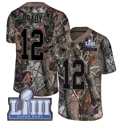 Nike New England Patriots #12 Tom Brady Camo Super Bowl LIII Bound Youth Stitched NFL Limited Rush Realtree Jersey