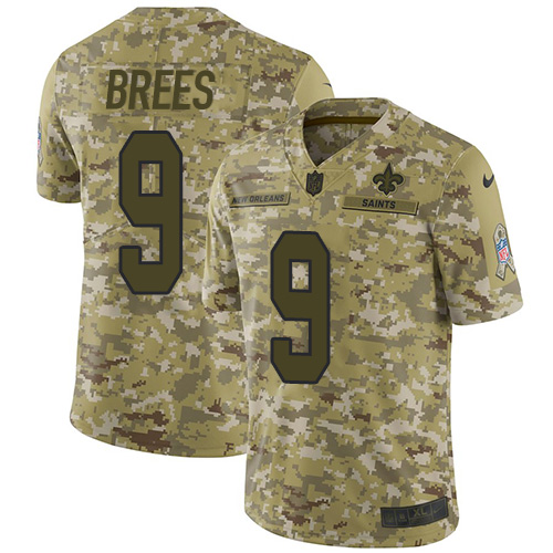 Nike New Orleans Saints #9 Drew Brees Camo Youth Stitched NFL Limited 2018 Salute to Service Jersey