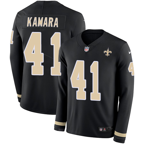 Nike New Orleans Saints #41 Alvin Kamara Black Team Color Youth Stitched NFL Limited Therma Long Sleeve Jersey