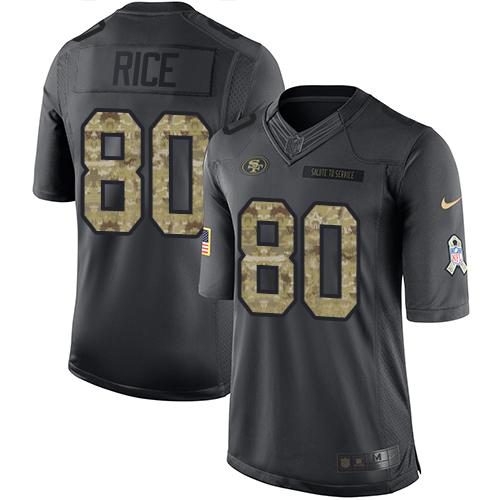 Nike San Francisco 49ers #80 Jerry Rice Black Men’s Stitched NFL Limited 2016 Salute to Service Jersey