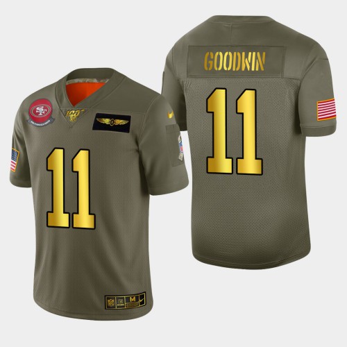 Nike San Francisco 49ers #11 Marquise Goodwin Men’s Olive Gold 2019 Salute to Service NFL 100 Limited Jersey