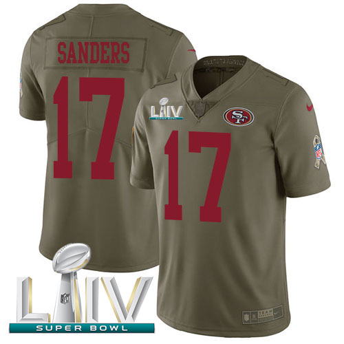 Nike San Francisco 49ers #17 Emmanuel Sanders Olive Super Bowl LIV 2020 Men’s Stitched NFL Limited 2017 Salute To Service Jersey