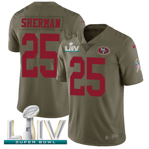 Nike San Francisco 49ers #25 Richard Sherman Olive Super Bowl LIV 2020 Men’s Stitched NFL Limited 2017 Salute To Service Jersey