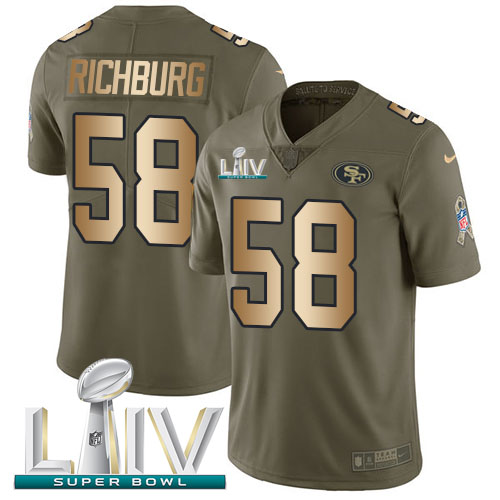 Nike San Francisco 49ers #58 Weston Richburg Olive/Gold Super Bowl LIV 2020 Men’s Stitched NFL Limited 2017 Salute To Service Jersey