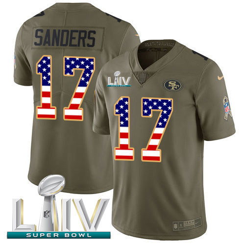 Nike San Francisco 49ers #17 Emmanuel Sanders Olive/USA Flag Super Bowl LIV 2020 Men’s Stitched NFL Limited 2017 Salute To Service Jersey