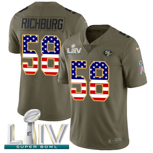 Nike San Francisco 49ers #58 Weston Richburg Olive/USA Flag Super Bowl LIV 2020 Men’s Stitched NFL Limited 2017 Salute To Service Jersey
