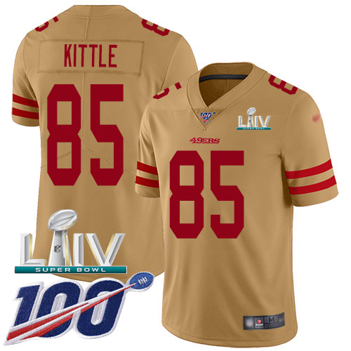 Nike San Francisco 49ers #85 George Kittle Gold Super Bowl LIV 2020 Men’s Stitched NFL Limited Inverted Legend 100th Season Jersey
