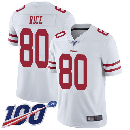 Nike San Francisco 49ers #80 Jerry Rice White Men’s Stitched NFL 100th Season Vapor Limited Jersey