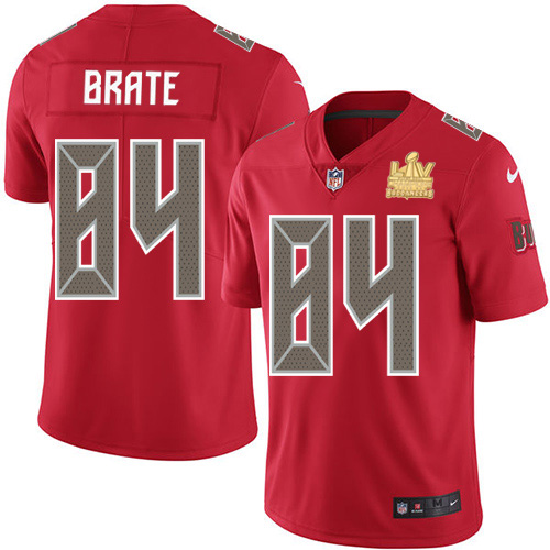 Nike Tampa Bay Buccaneers #84 Cameron Brate Red Men’s Super Bowl LV Champions Patch Stitched NFL Limited Rush Jersey