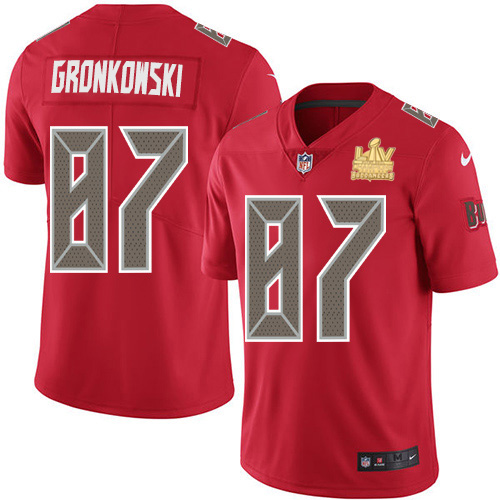 Nike Tampa Bay Buccaneers #87 Rob Gronkowski Red Men’s Super Bowl LV Champions Patch Stitched NFL Limited Rush Jersey
