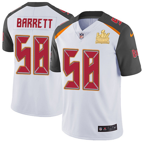 Nike Tampa Bay Buccaneers #58 Shaquil Barrett White Men’s Super Bowl LV Champions Patch Stitched NFL Vapor Untouchable Limited Jersey