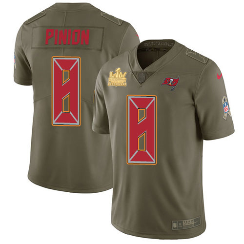 Nike Tampa Bay Buccaneers #8 Bradley Pinion Olive Men’s Super Bowl LV Champions Patch Stitched NFL Limited 2017 Salute To Service Jersey