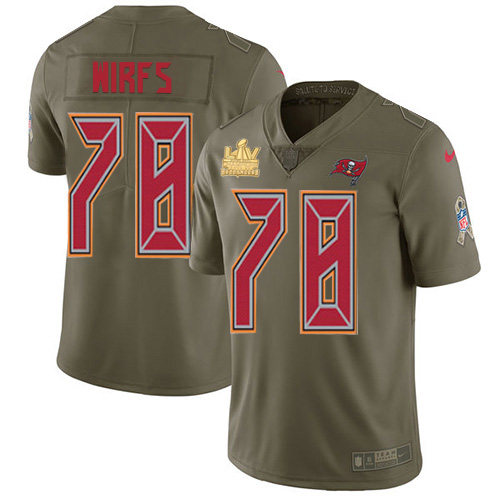 Nike Tampa Bay Buccaneers #78 Tristan Wirfs Olive Men’s Super Bowl LV Champions Patch Stitched NFL Limited 2017 Salute To Service Jersey