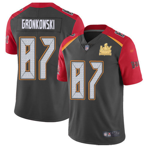 Nike Tampa Bay Buccaneers #87 Rob Gronkowski Gray Men’s Super Bowl LV Champions Patch Stitched NFL Limited Inverted Legend Jersey