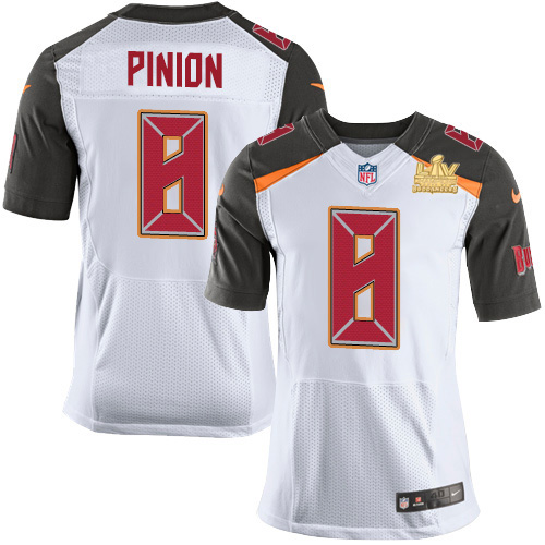 Nike Tampa Bay Buccaneers #8 Bradley Pinion White Men’s Super Bowl LV Champions Patch Stitched NFL New Elite Jersey