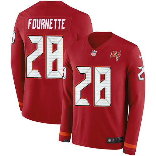 Tampa Bay Buccaneers #28 Leonard Fournette Red Team Color Men’s Stitched NFL Limited Therma Long Sleeve Jersey