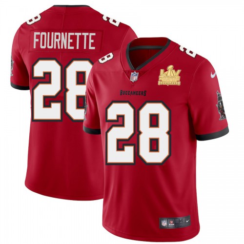 Tampa Bay Buccaneers #28 Leonard Fournette Men’s Super Bowl LV Champions Patch Nike Red Vapor Limited Jersey
