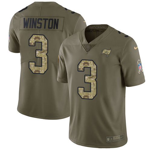 Nike Tampa Bay Buccaneers #3 Jameis Winston Olive/Camo Men’s Stitched NFL Limited 2017 Salute To Service Jersey