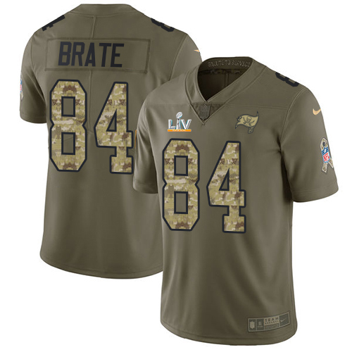 Nike Tampa Bay Buccaneers #84 Cameron Brate Olive/Camo Men’s Super Bowl LV Bound Stitched NFL Limited 2017 Salute To Service Jersey