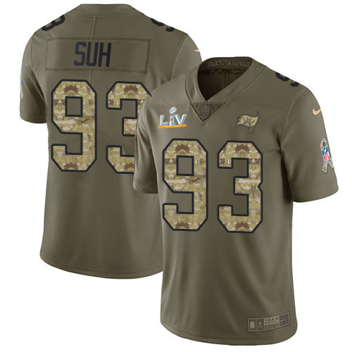 Nike Tampa Bay Buccaneers #93 Ndamukong Suh Olive/Camo Men’s Super Bowl LV Bound Stitched NFL Limited 2017 Salute To Service Jersey