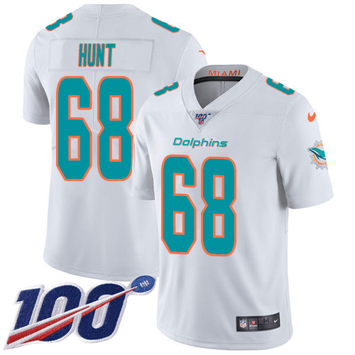 Nike Miami Dolphins No68 Robert Hunt White Men's Stitched NFL 100th Season Vapor Untouchable Limited Jersey