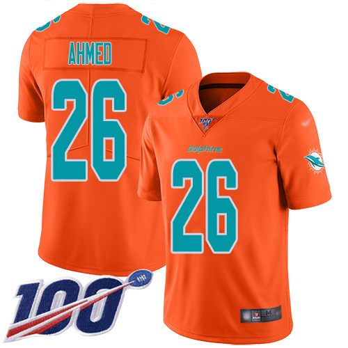 Nike Miami Dolphins #26 Salvon Ahmed Orange Men’s Stitched NFL Limited Inverted Legend 100th Season Jersey