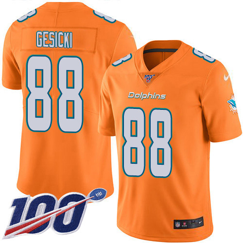 Nike Miami Dolphins #88 Mike Gesicki Orange Men’s Stitched NFL Limited Rush 100th Season Jersey