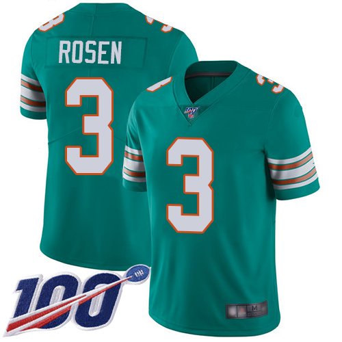 Nike Miami Dolphins #3 Josh Rosen Aqua Green Alternate Men’s Stitched NFL 100th Season Vapor Limited Jersey