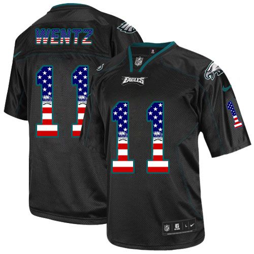 Nike Philadelphia Eagles #11 Carson Wentz Black Men’s Stitched NFL Elite USA Flag Fashion Jersey