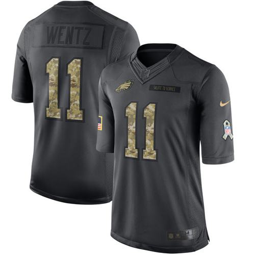 Nike Philadelphia Eagles #11 Carson Wentz Black Men’s Stitched NFL Limited 2016 Salute To Service Jersey